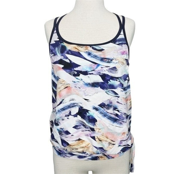 Athleta Vivid Tankini Top sz XS * Side Tie Strappy Shelf Bra Swimsuit Swim Blue - Picture 1 of 9